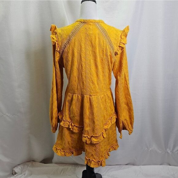 Tularosa Golden Yellow Lisa Blouson Embroidered Ruffle Mini Dress Size Large - Picture 16 of 16